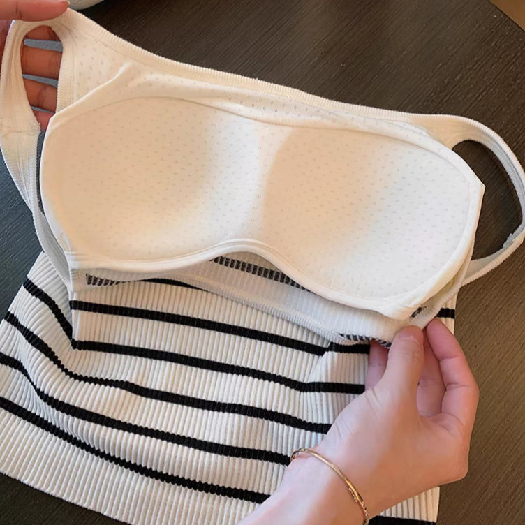 Ribbed Stripes Built-In Bra Tank Top